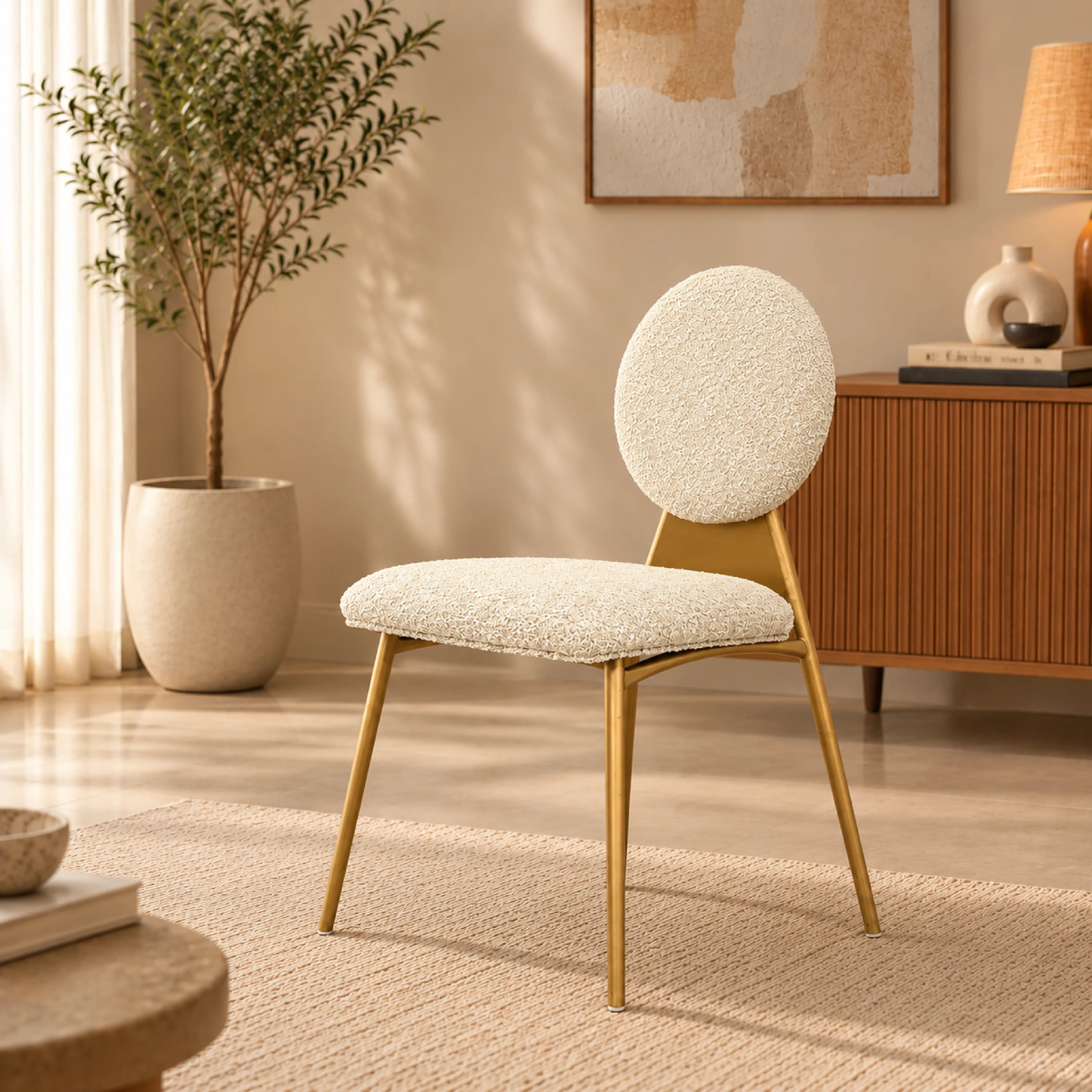 Luxury Bouclé Dining Chair with Gold Metal Legs