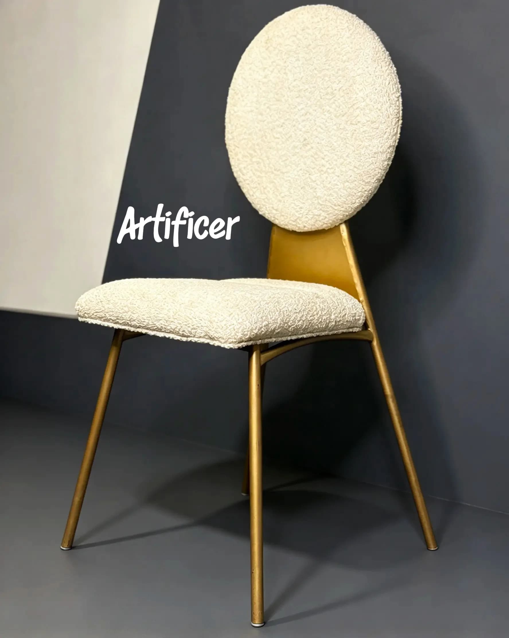 Luxury Bouclé Dining Chair with Gold Metal Legs